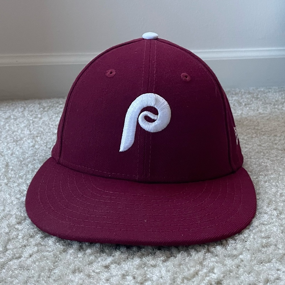 Philadelphia Phillies Maroon New Era Fitted Hat 7 1/8 100% Wool Made In USA MLB